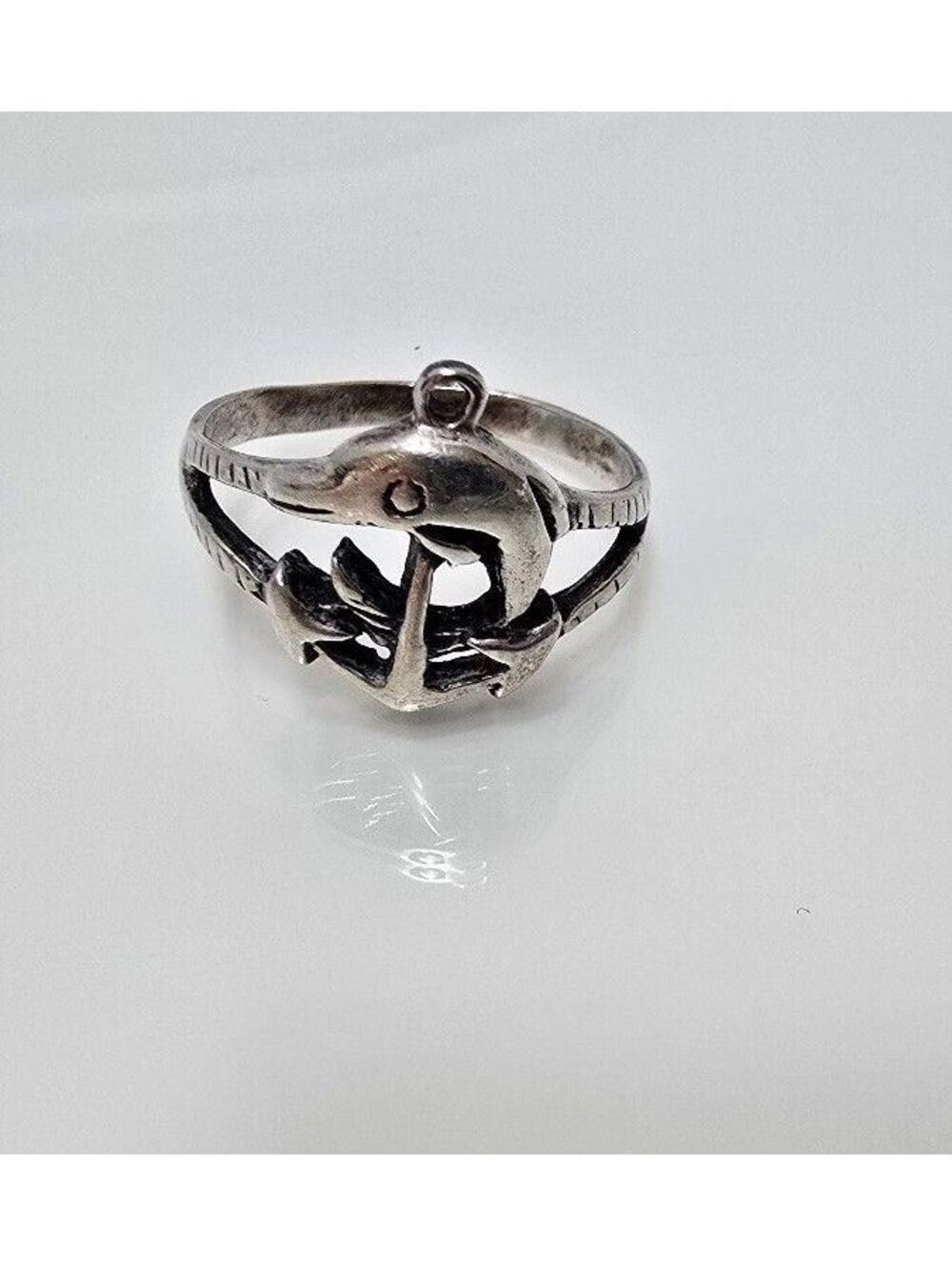 Sterling Silver Dolphin Anchor Nautical Ring Size 7 Ocean Sea Life Jewelry